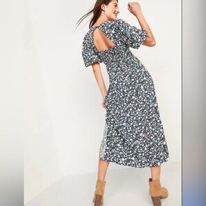 Old navy dress Puff Sleeve Floral Maxi Shift Small Ballon Open back print Summer